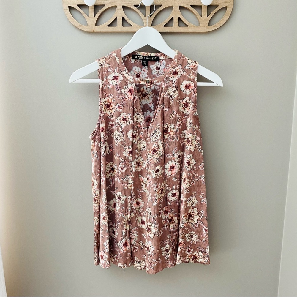 Gypsies & Moondust Floral Blush Pink Tank Top Pink Sz Medium